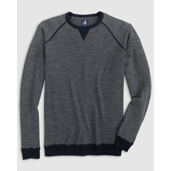 Johnnie-O Boggs Crew Sweater Men Medium Blue Merino Wool Pullover Navy Blue Grey